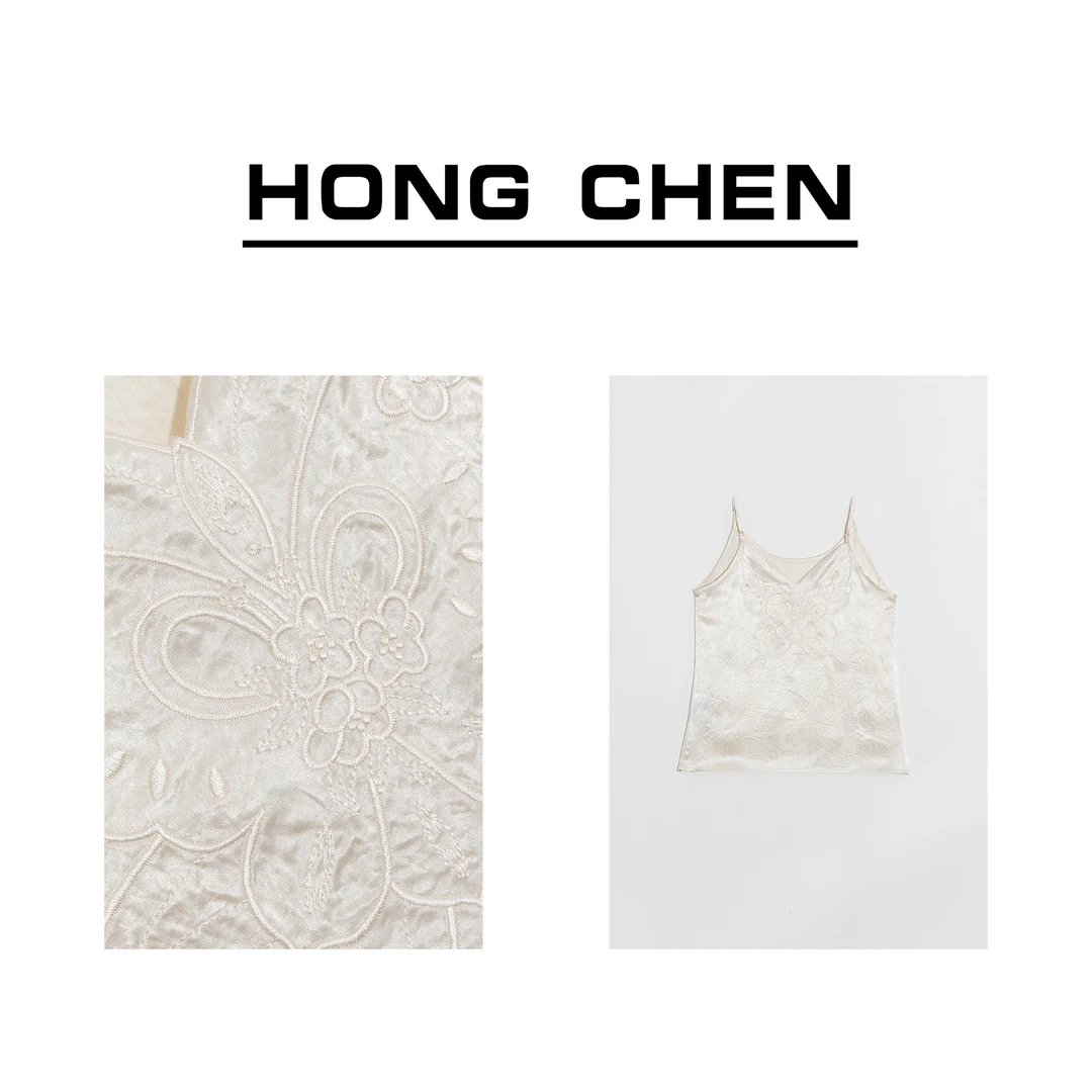 【虹辰·蝴蝶绣花】高端百搭气质进口醋酸面料高级感夏季背心-HC1121