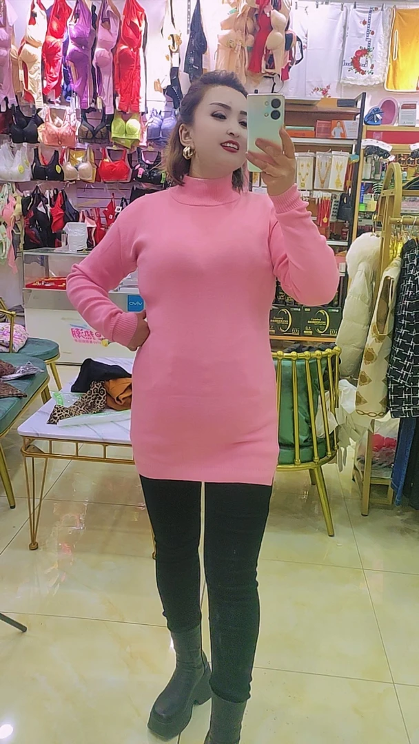 中长款一体绒毛衣女洋气加绒加厚保暖内搭外穿针织打底衫连衣裙