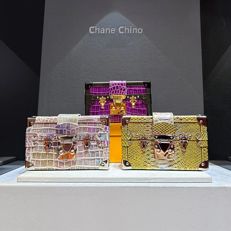 潮牌鳄鱼皮纹珊瑚小盒子高级女包盒子包迷包小包单肩斜挎包手机包