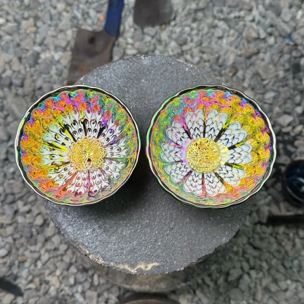 彩龙梦幻雀羽对杯 两只装 高端茶器手工茶盏 茶杯品茗杯主人杯