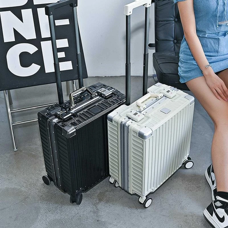 小型登机拉杆箱万向轮铝框行李箱男女密码箱短途出差旅行箱包18寸