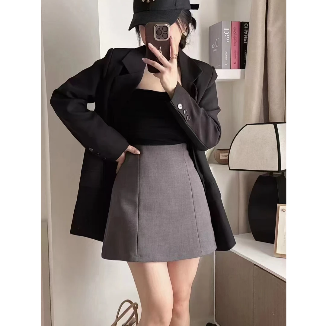 西装面料高腰半身裙6598显瘦A字包臀遮胯短裙