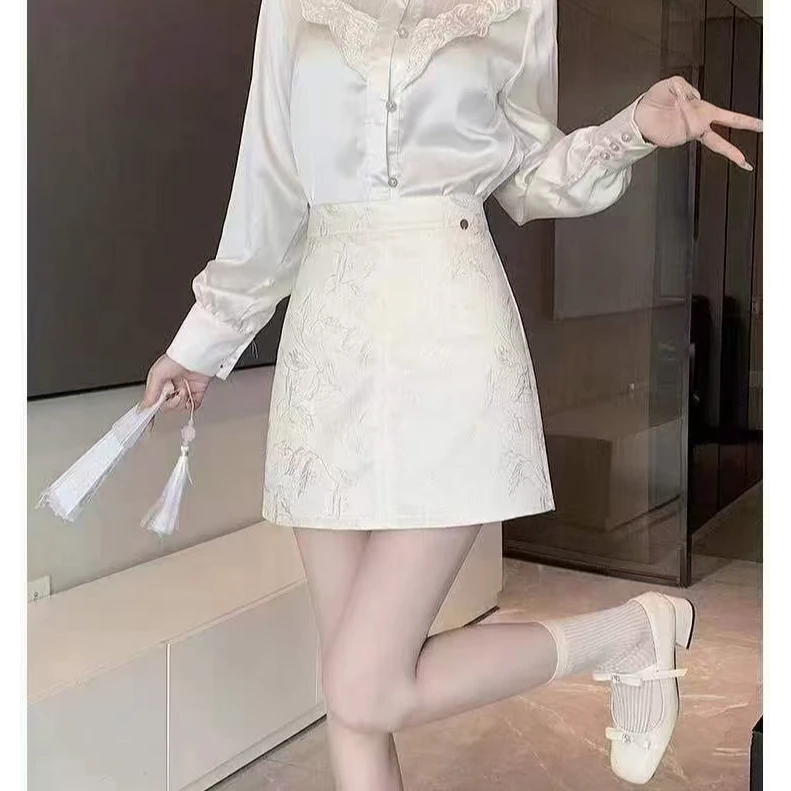 9086提花半身裙秋季高腰A字短裙