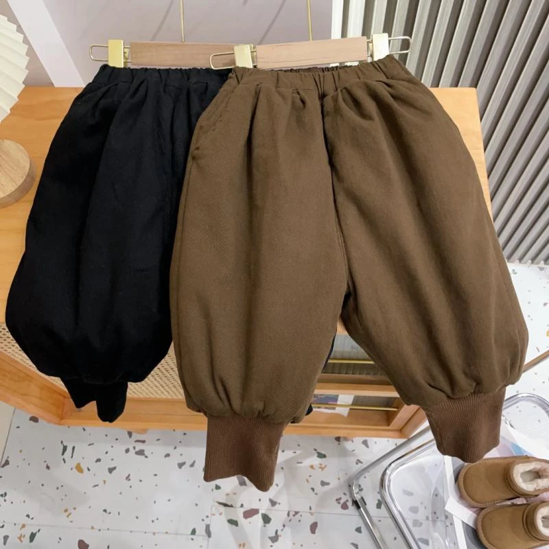 儿童加绒长裤冬款新品韩版男女童加绒加厚保暖加棉灯笼裤洋气长裤