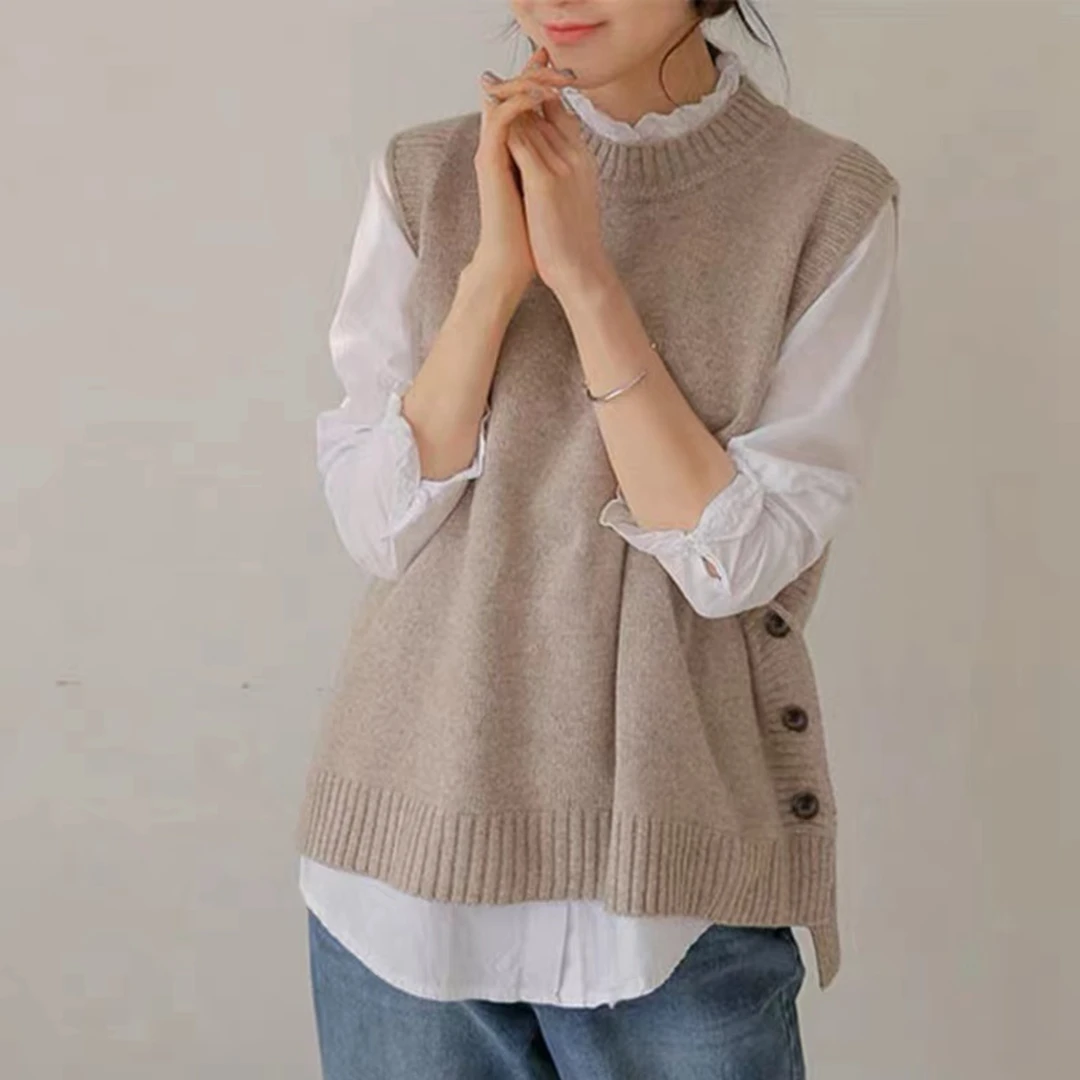 叠穿马甲针织背心女士毛衣2023春秋新款坎肩宽松圆领秋冬马夹外穿