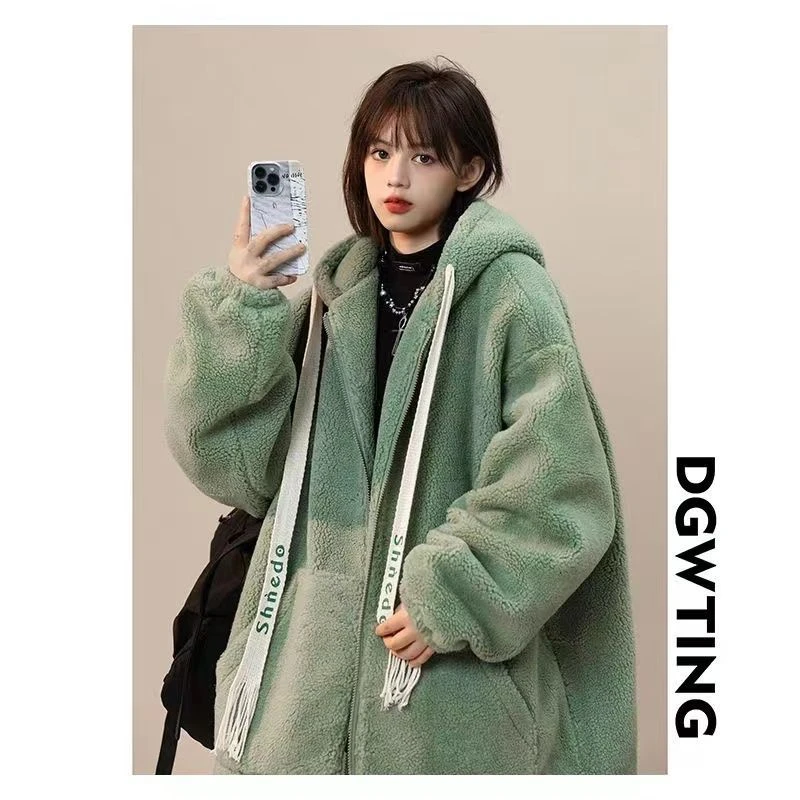 300斤大码微胖mm百搭羊羔毛外套女加绒小众宽松慵懒风百搭上衣