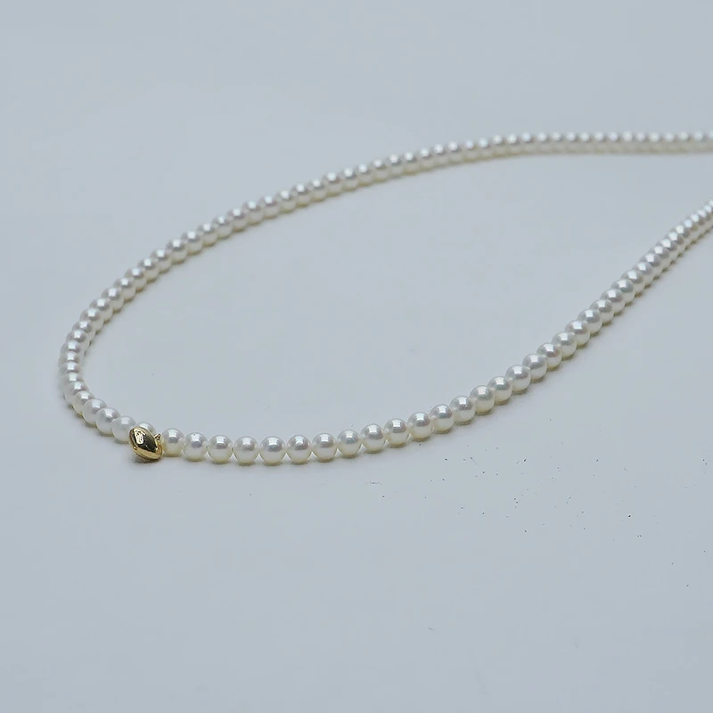 （特选锁骨链）淡水珍珠3-4mm带金色爱心吊坠百搭
