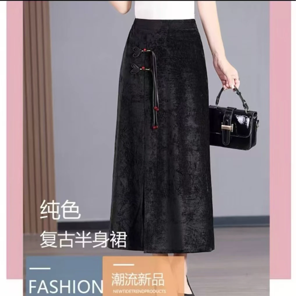 （小曼推荐）3353新款复古气质雪尼尔手抓花半身裙