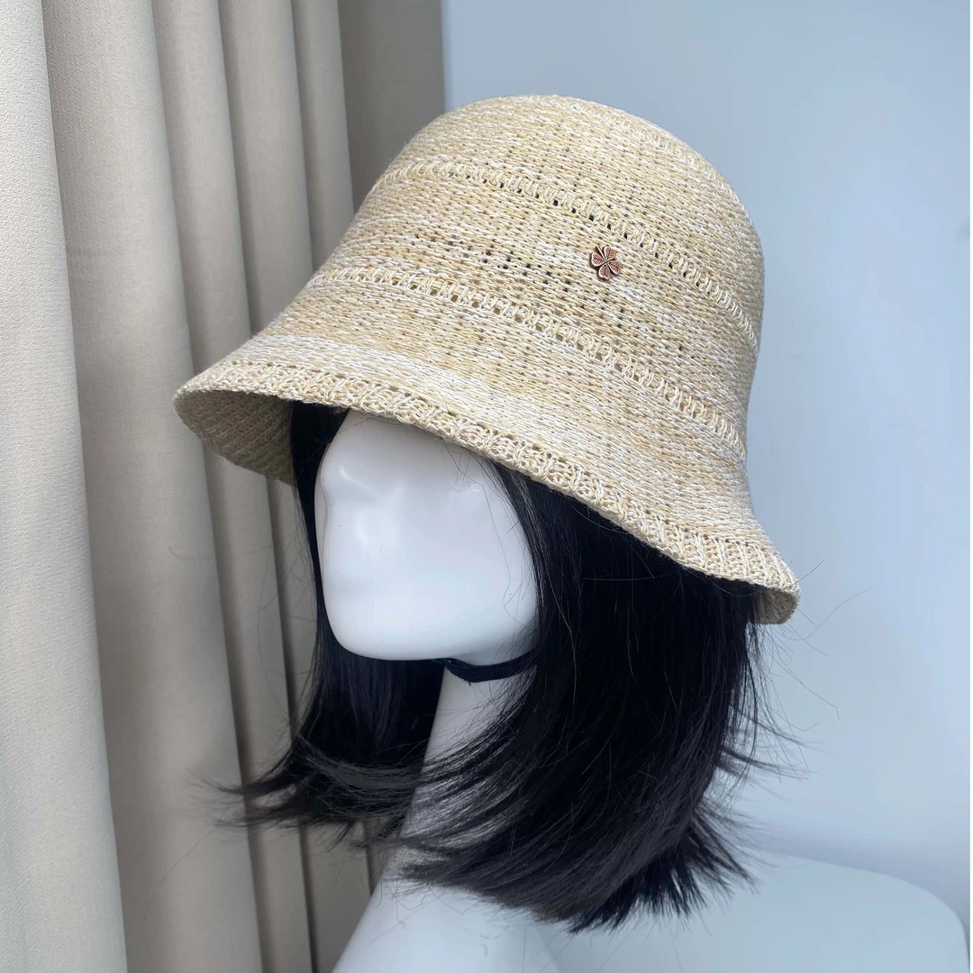 小香风可折叠条纹水桶帽子女春秋盆帽时尚气质款遮阳防晒显脸小