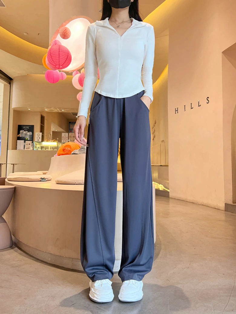 夏新款软糯阔腿裤女窄版显瘦垂坠感休闲香蕉裤弯刀裤薄款宽松