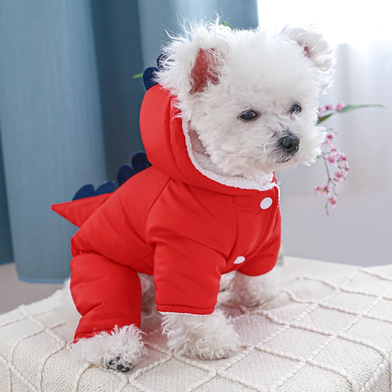 胖乎乎恐龙棉衣狗狗衣服加绒加厚保暖四脚衣泰迪比熊博美冬季御寒