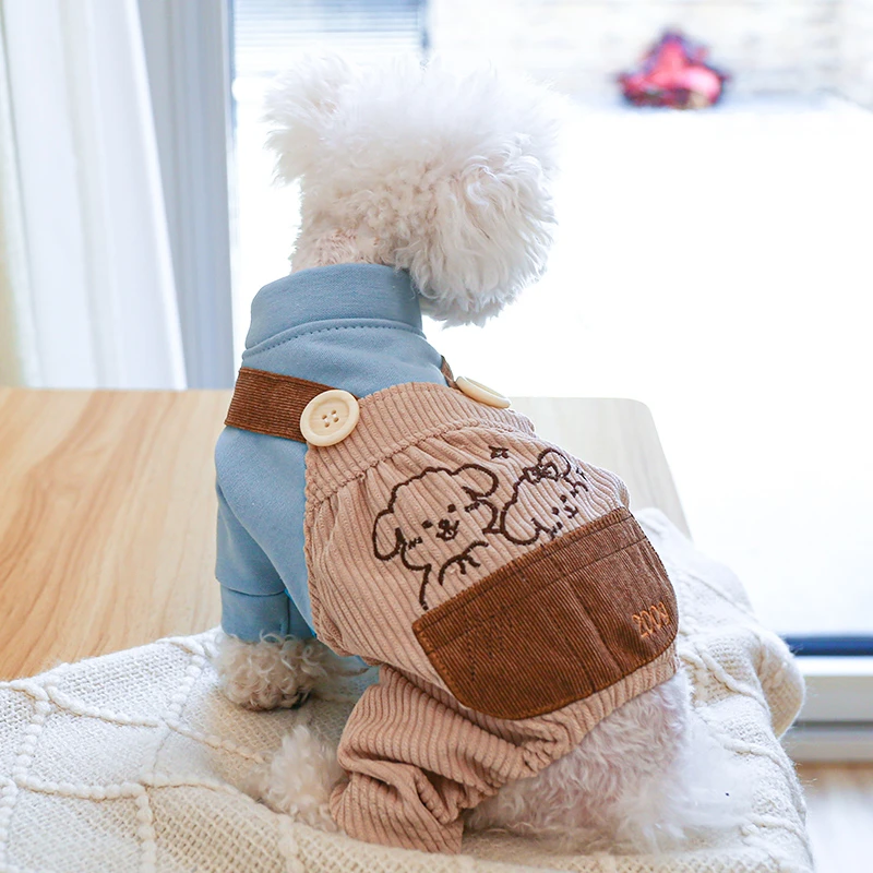 狗狗衣服春季装泰迪比熊博美刺绣小可爱背带裤休闲四脚衣