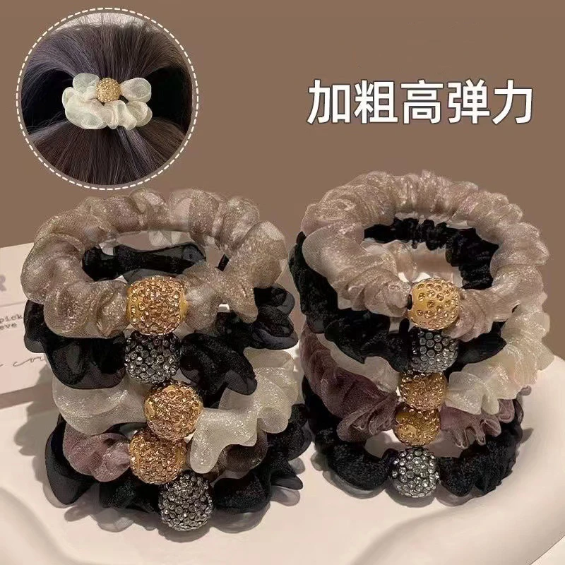 2025新款高端百搭水钻头绳女春夏扎头花发绳橡皮筋高级感发饰