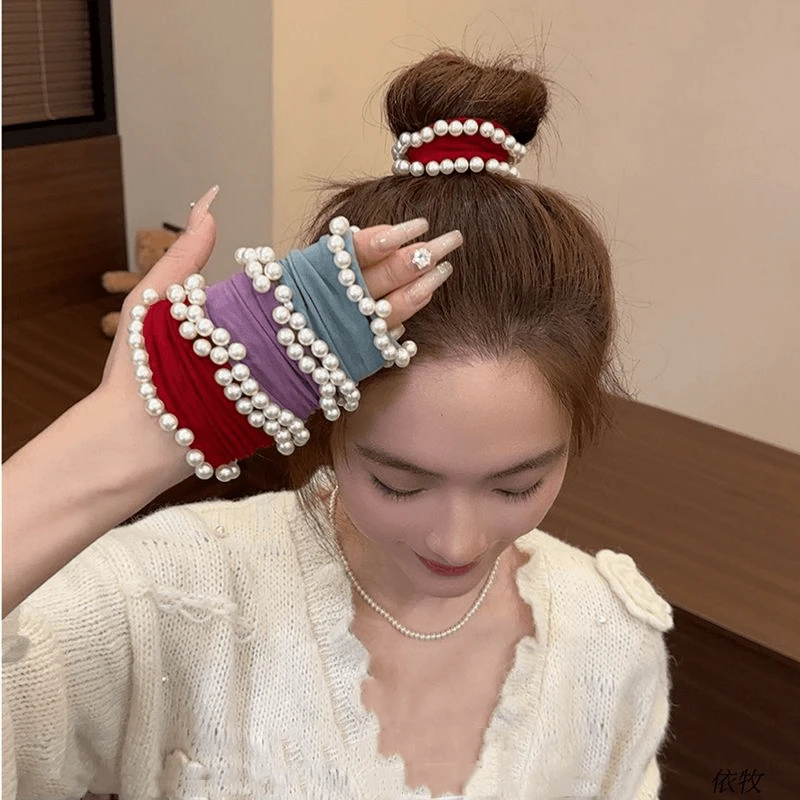 珠珠小香风扎马尾头绳发圈不勒发钉珠加宽发圈柔软防滑扎发头绳