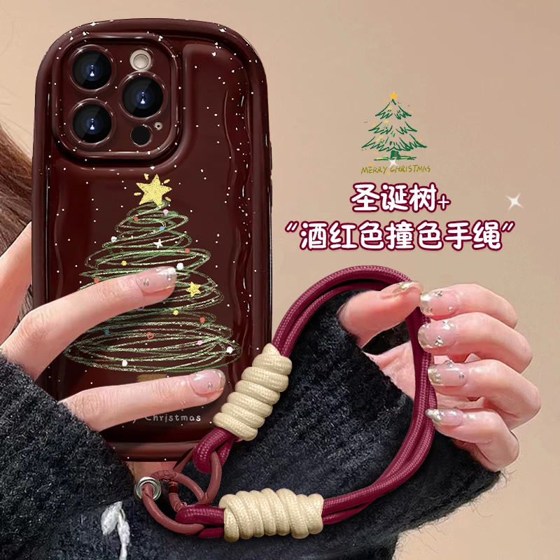 圣诞树手绳小胖子苹果15iPhone14vivo小米oppo女款可爱创意手机壳