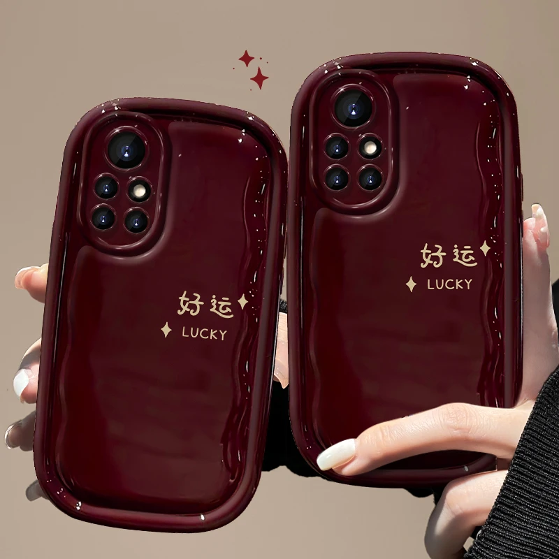 华为nova8手机壳酒红简约文字小胖子女个性创意红色可爱全包防摔