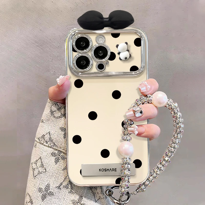 波点蝴蝶结适用苹果15/华为/vivo/oppo/小米电镀大视窗手机壳