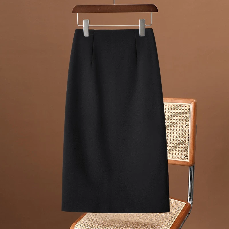 冬款78-90cm毛呢半身裙女中长款高腰裙黑色秋冬毛呢裙半裙包臀裙