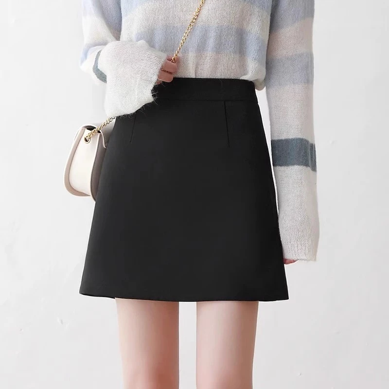 42厘米秋冬毛呢短裙A字版呢子裙百搭显瘦加厚高腰短裙大码半身裙