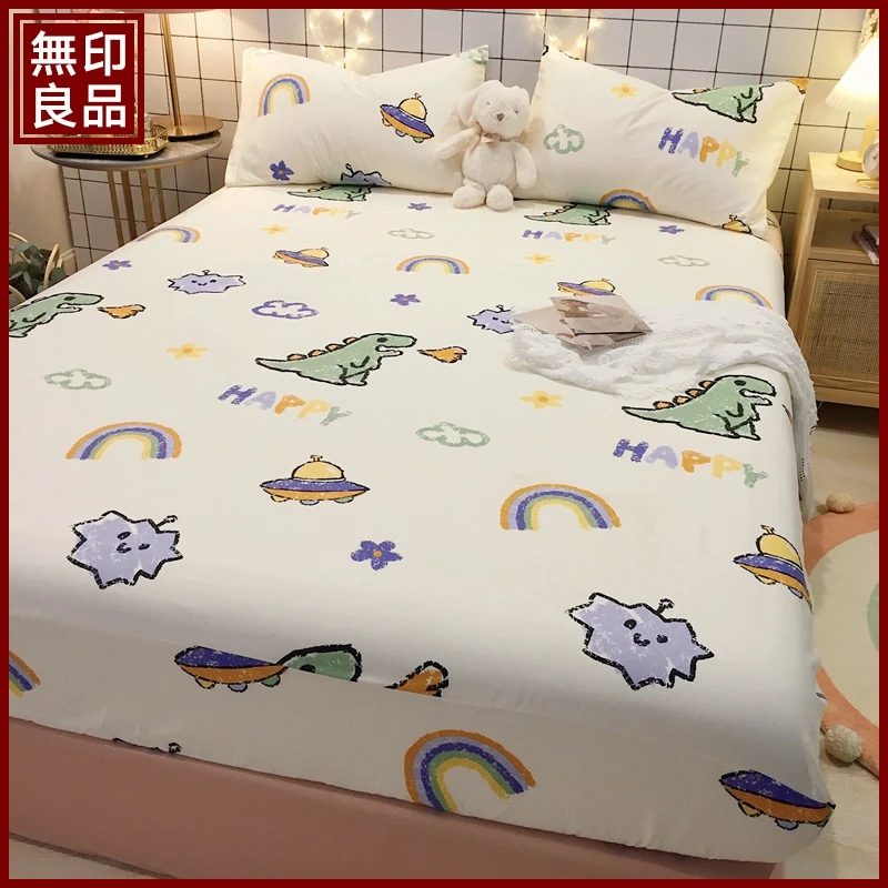 無印良品全棉印花单床笠单床单床垫保护罩防尘防滑卡通床笠