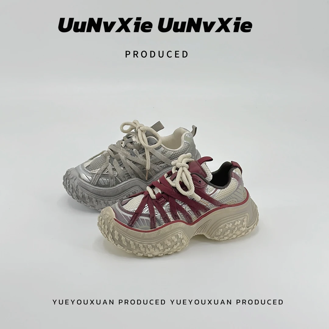 网红爆款网面轮胎底运动鞋蜘蛛网ins小众做旧老爹鞋女夏季透气