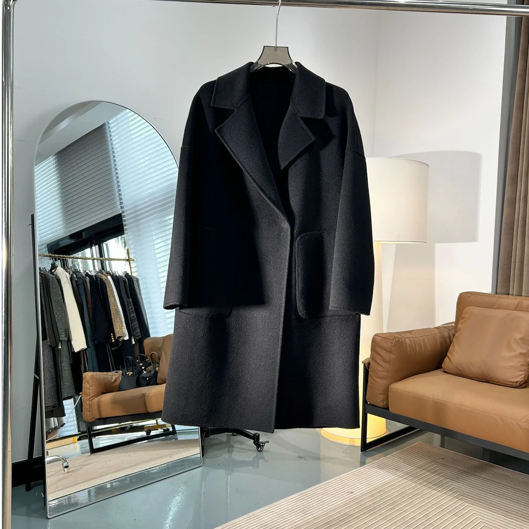 【D009】设计师轻奢时尚秋冬中长款经典百搭毛呢外套休闲大衣