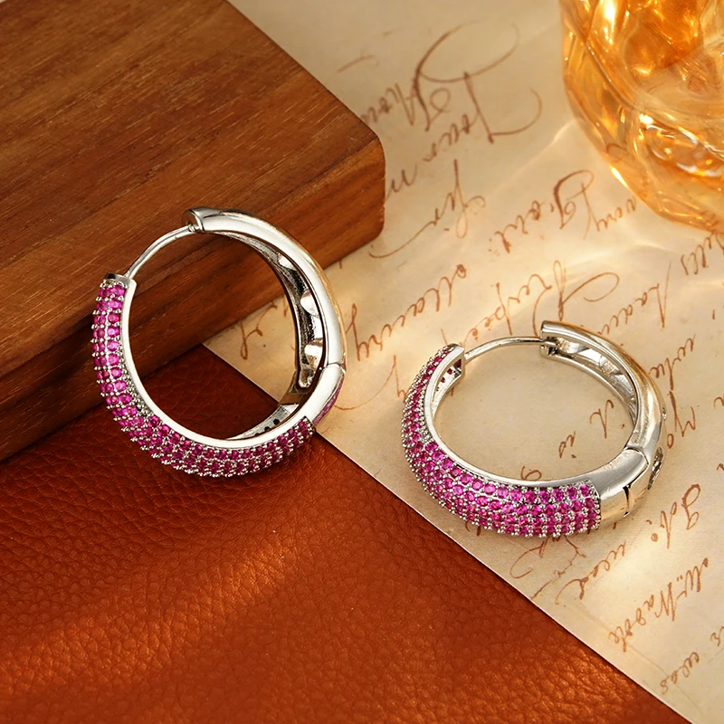 铜合金合成锆石耳饰 5543 手工微镶高奢重工小众独特欧美创意耳圈