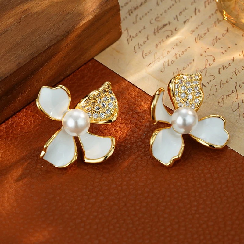 铜合金珐琅耳饰 693复古个性珐琅滴油立体花朵小众简约耳钉