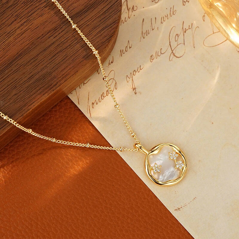 铜合金项链 56 【星光闪闪】轻奢简约小星星圆盘吊坠项链  45+5cm