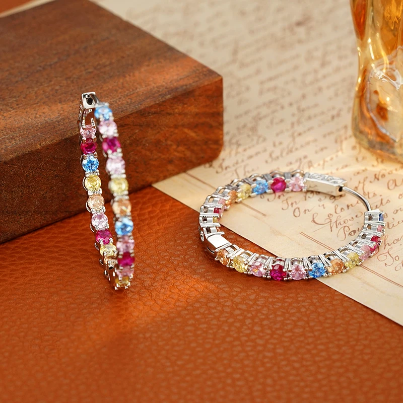 铜合金合成锆石耳饰 5523  夏日彩虹 时尚小众精致重工设计感耳圈