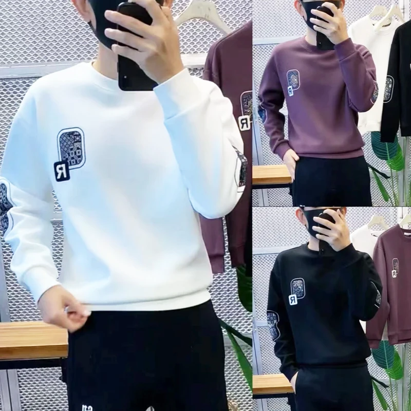 【时尚百搭】2025男士春秋季新款休闲时尚百搭简约卫衣加绒长袖上衣