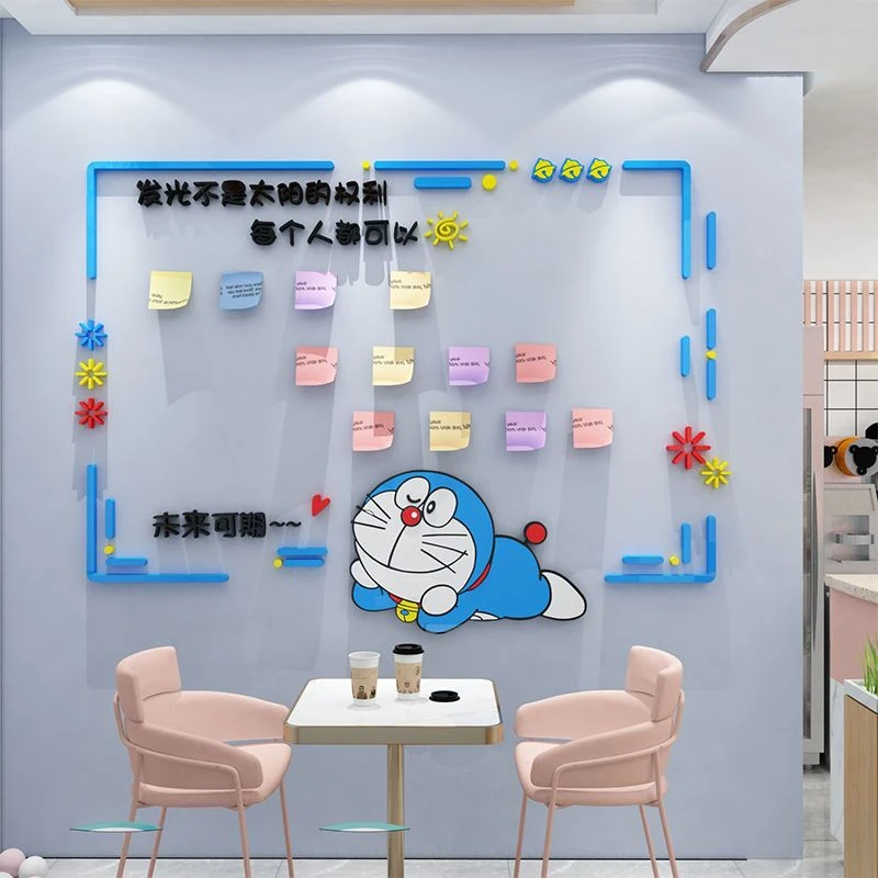 机器猫创意许愿留言交友墙贴纸网红打卡背景墙小吃奶茶店墙壁装饰