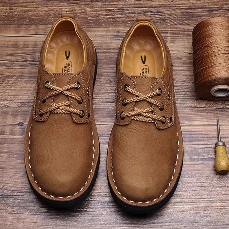 骆驼动感户外休闲鞋男大头皮鞋真皮轻便低帮工装鞋男士商务爸爸鞋