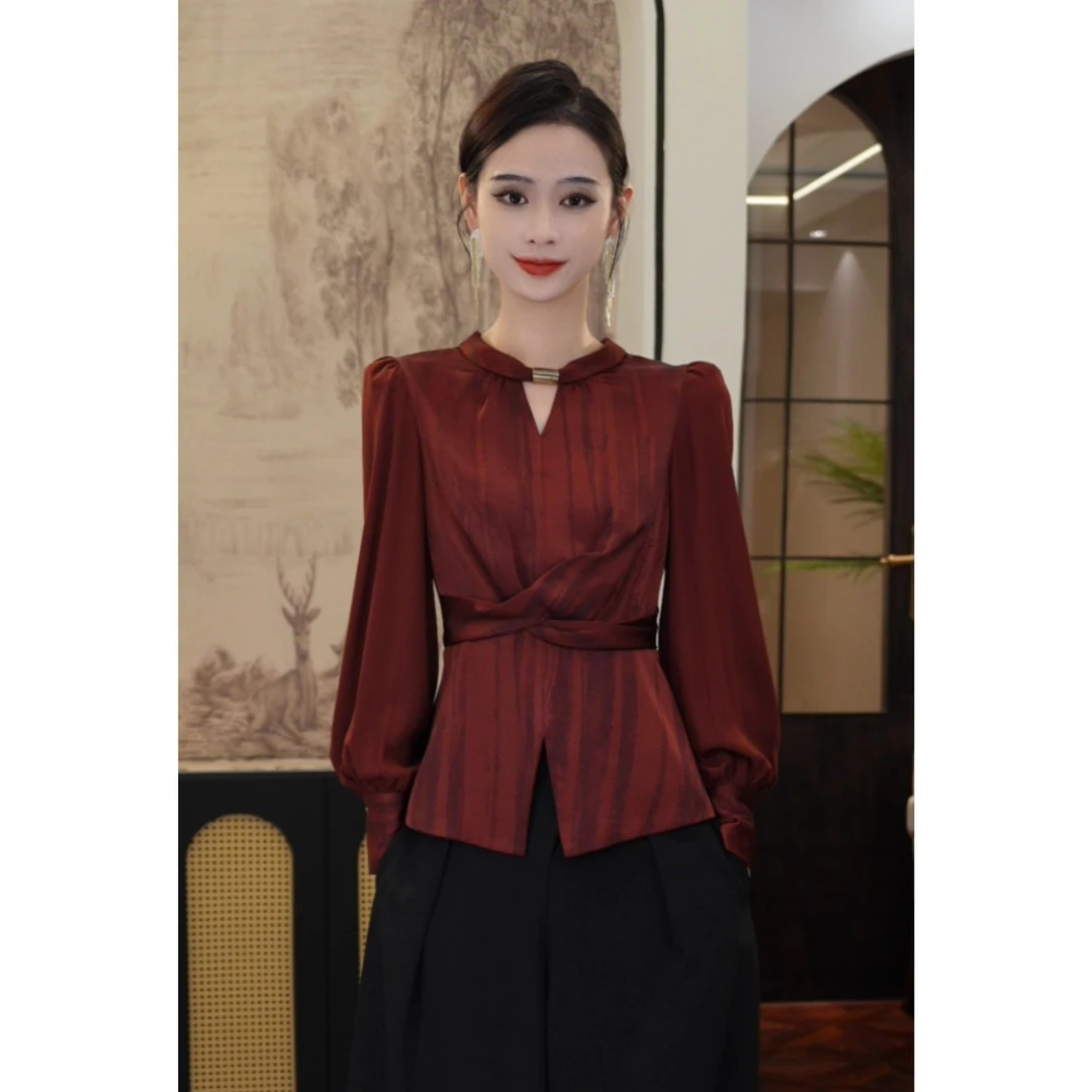 唐熹现货2024早秋新款【H24-Q153】高级感时尚红色长袖衬衫上衣女