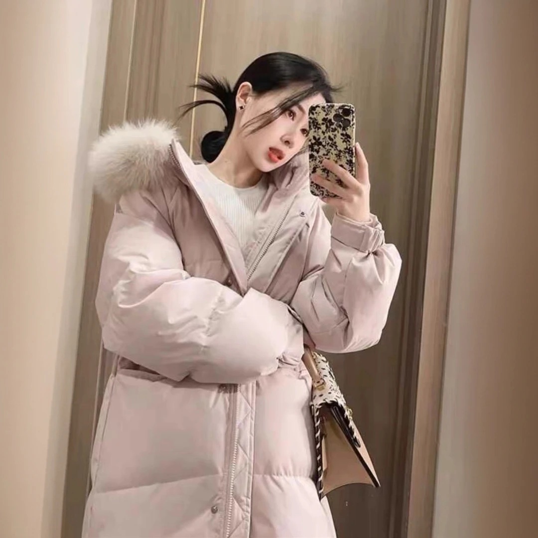 香榭颂真狐狸毛领羽绒服女2024冬季新款中长款加厚宽松白鸭绒