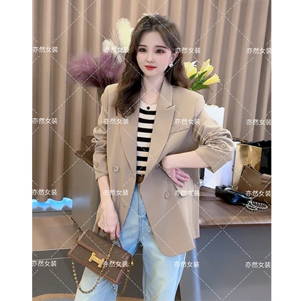 咖色小西装外套女长袖2024早秋三角扣燕尾西服女秋季