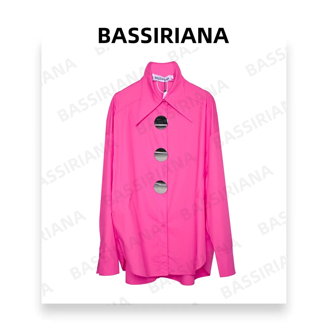 一诺【BASSIRIANA】纯色气质翻领女士轻奢时尚百搭长袖衬衣210559