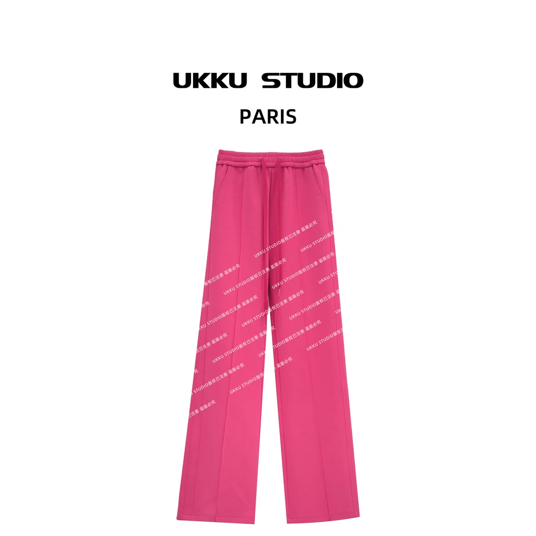 呦呦【UKKUSKUDIO】网红气质修身时尚树莓粉显白长裤512885