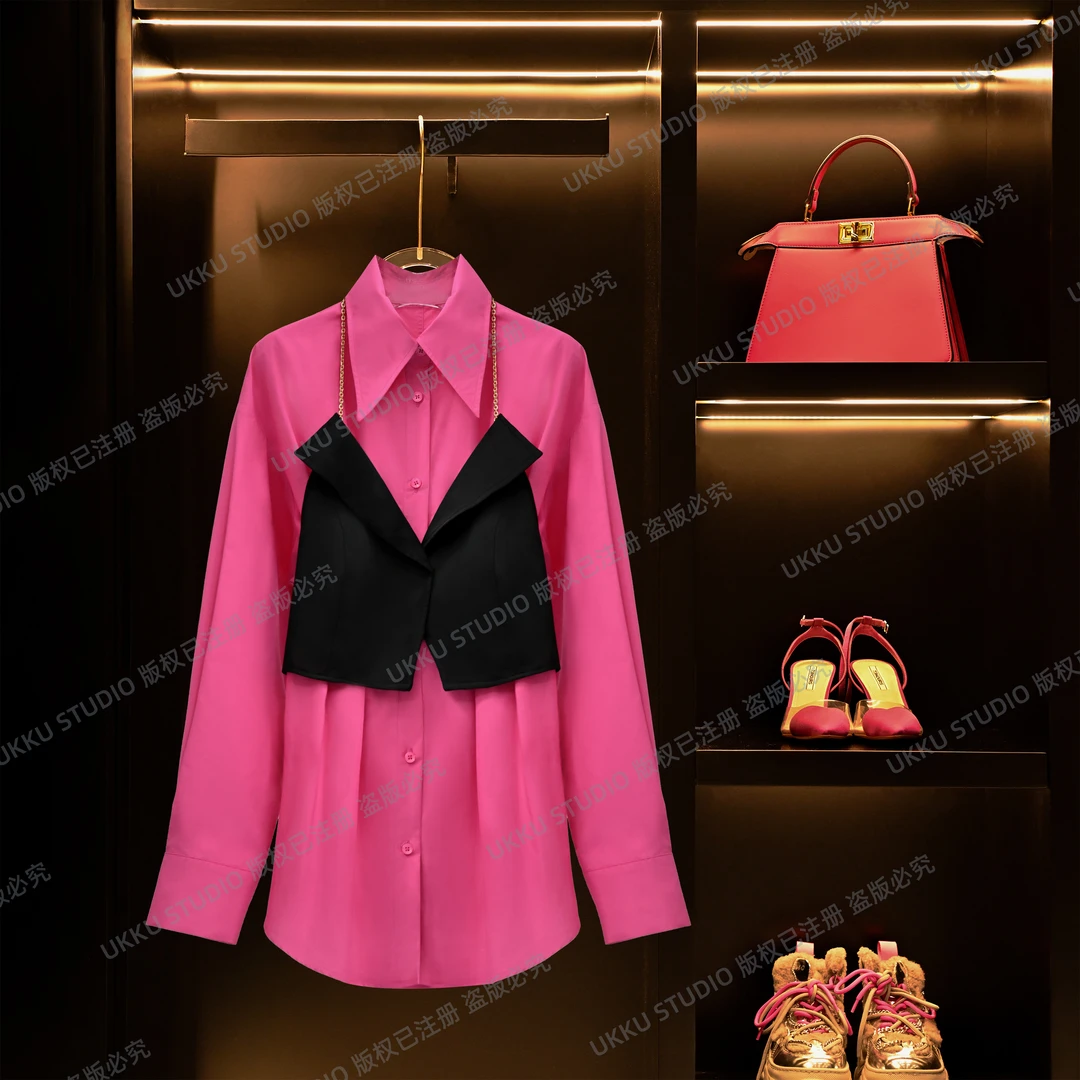 一诺【UKKUSTUDIO】气质小众时尚轻奢两件套衬衫设计褶皱上衣312525