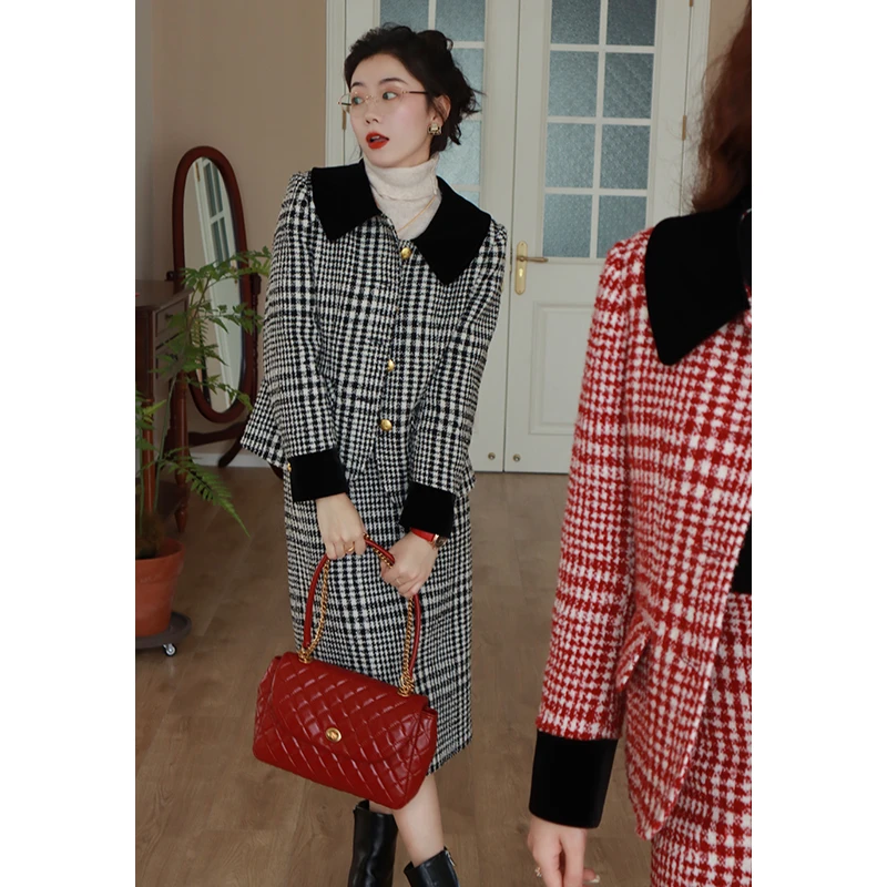 许大晴-D6320 格子毛呢套装