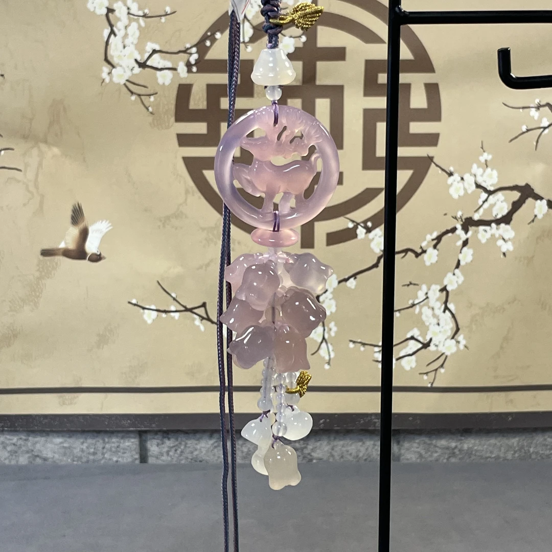 玉石玛瑙一路有你粉色风铃花高端手工制作车挂件寓意好