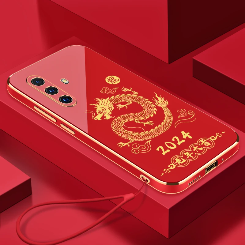 VIVOX30手机壳2024龙年大吉电镀软硅胶挂绳防摔新年镜头加高保护