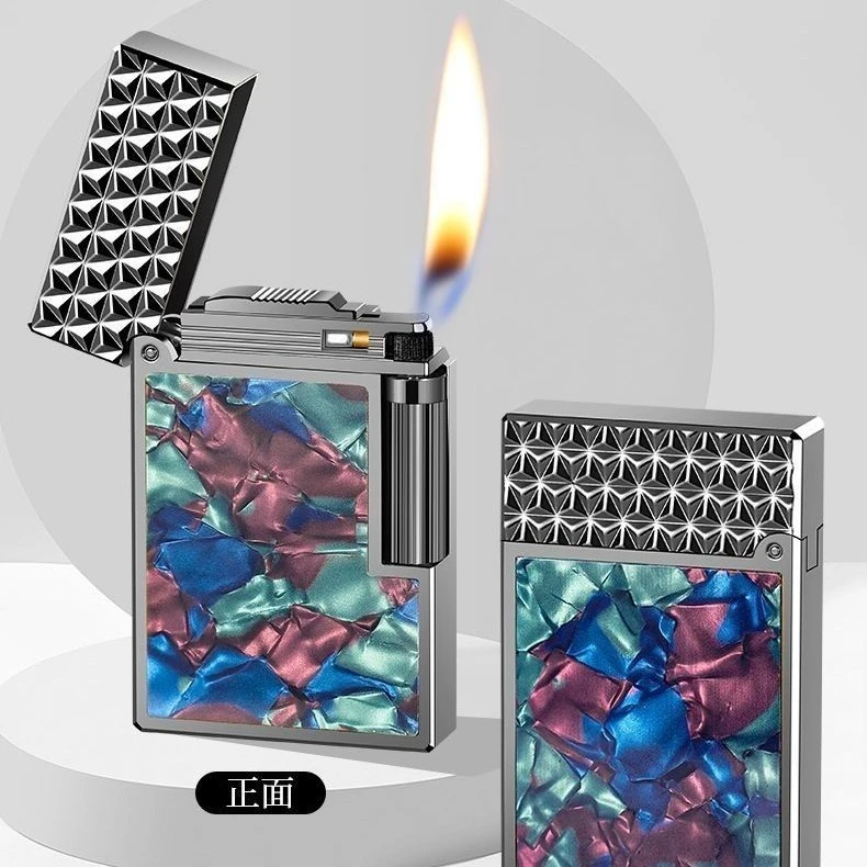高档侧滑朗声打火机充气炫酷男士砂轮豪华耐用个性彩贝真贝壳火机