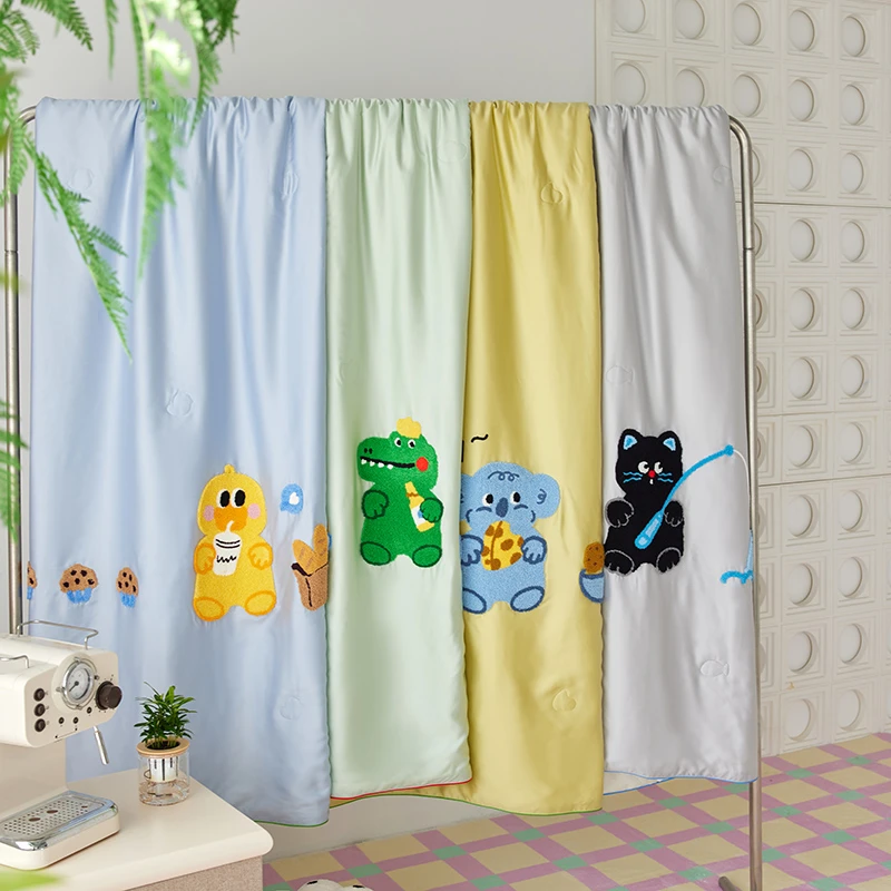 空调被薄款夏凉被凉感新生儿幼儿园 A类兰精天丝卡通毛巾绣夏被