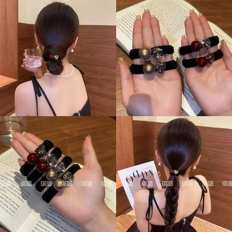 高级感珠珠闪钻发圈女2024新款网红气质丸子头扎头发绳高弹力头绳