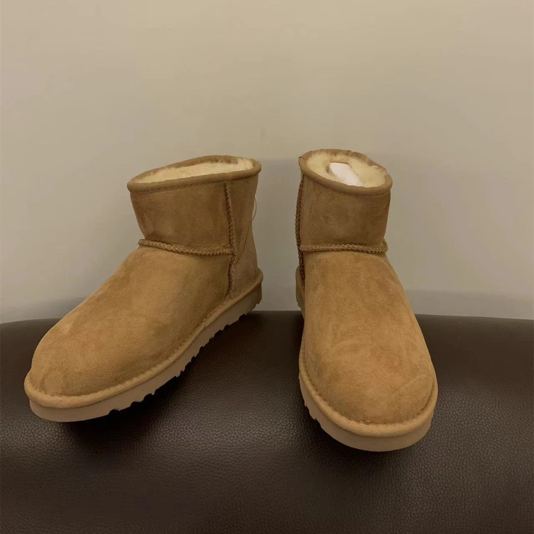 【薄底5854】真皮毛一体保暖时尚短筒秋冬雪地靴短筒雪地靴