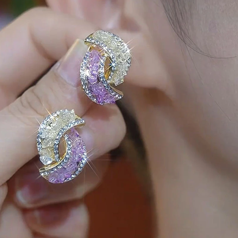 黄铜锆石耳饰 S925银针气质几何撞色锆石耳钉时尚高级感耳环2024