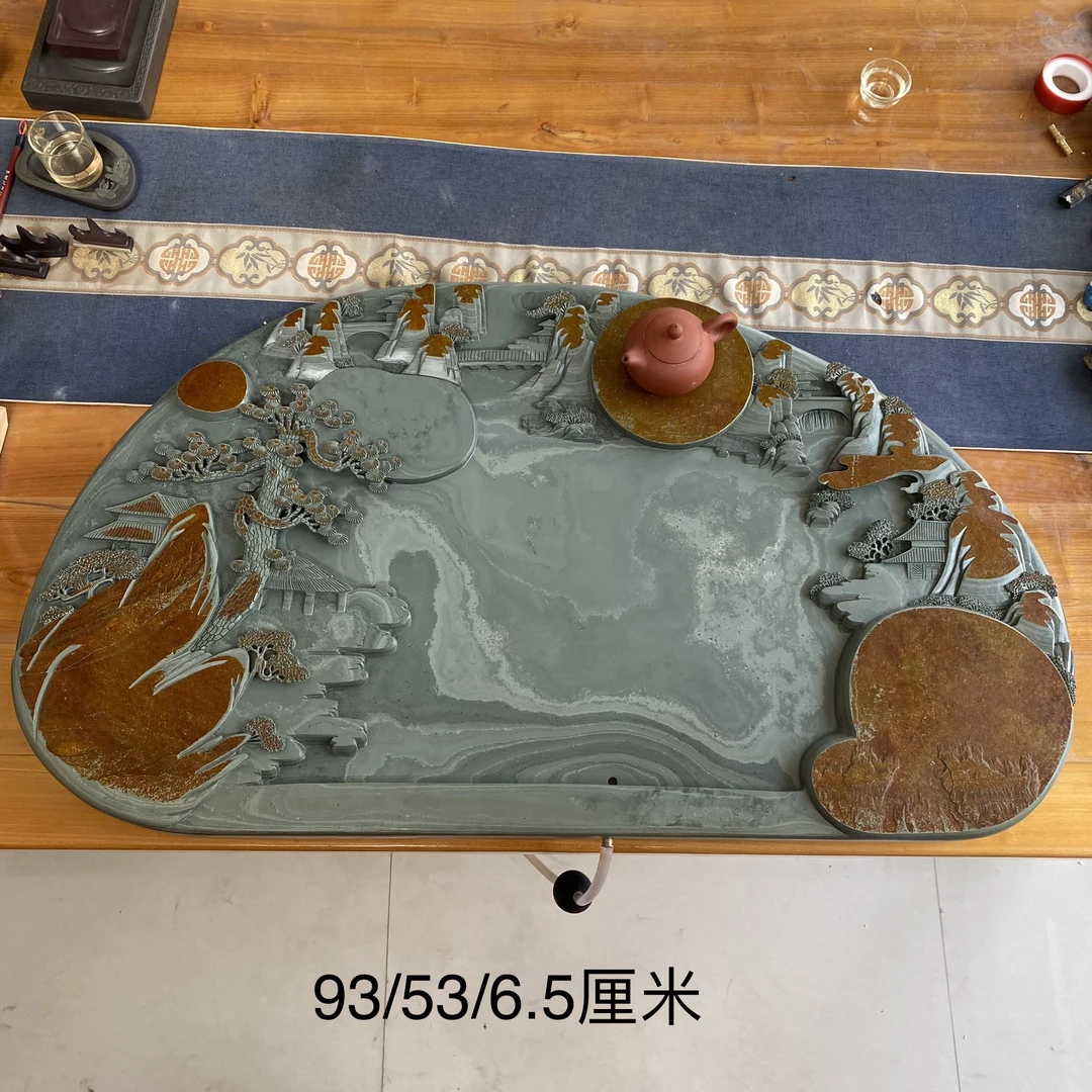 家用客厅简约奢石复古天然石茶盘茶几桌古典