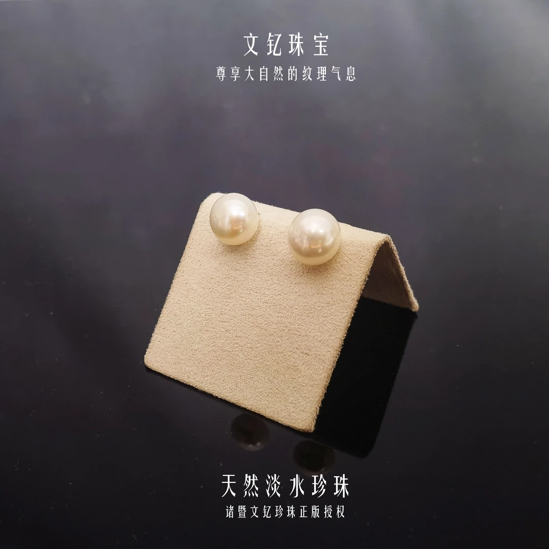 清沧 天然可刮粉淡水珍珠 925银针 8.5-9mm馒头耳钉 5A+级别 7018