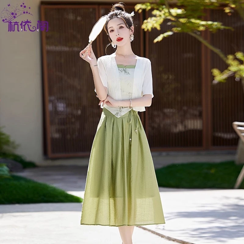 新中式国风穿搭一整套连衣裙套装女夏季2025新款小个子三件套女装